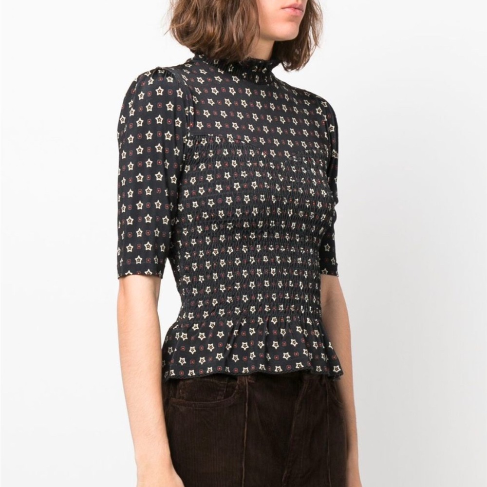 Sandro Star-print Smocked-waist Top